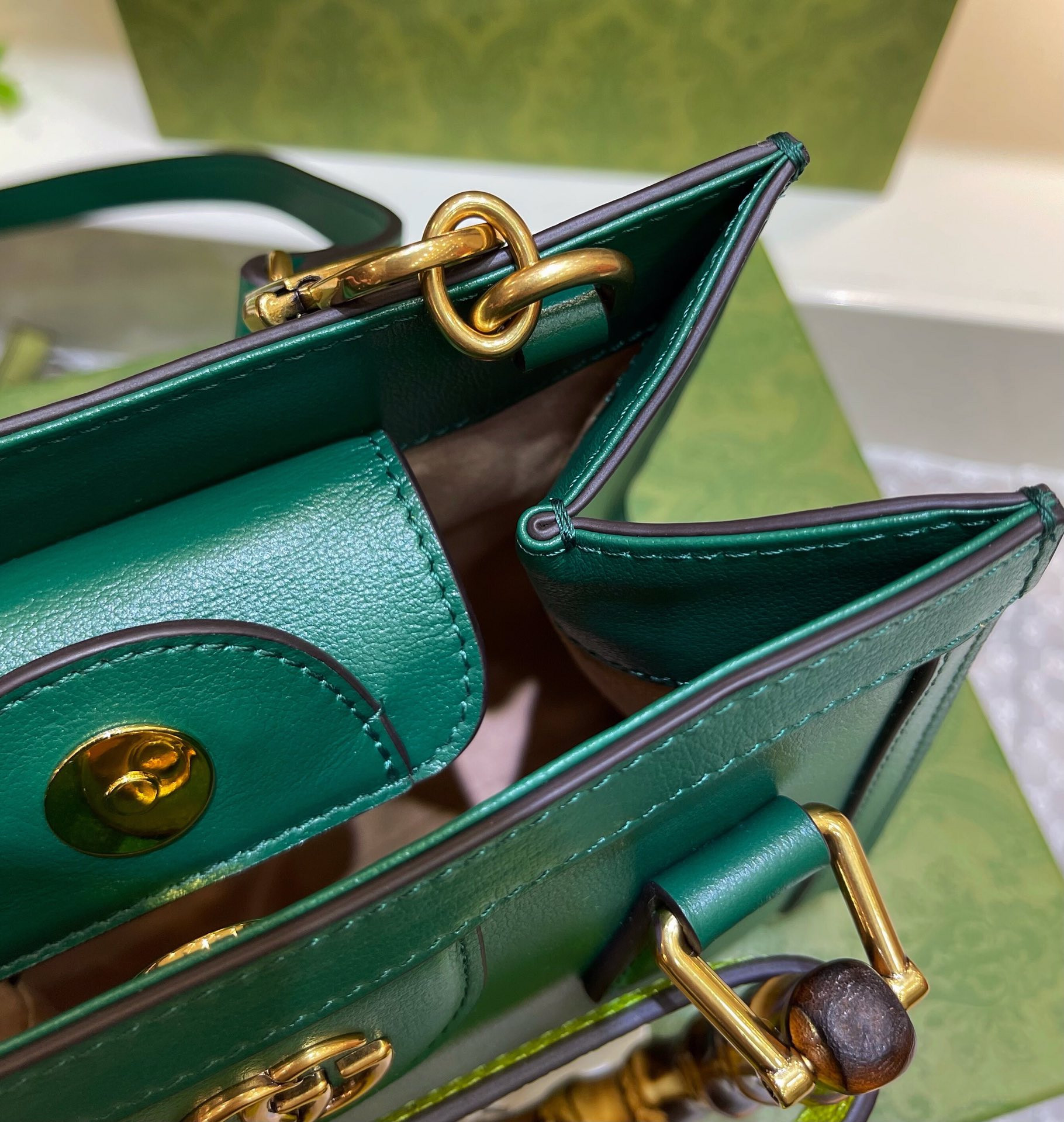 GUCCI DIANA MINI TOTE BAG Green 20W x 16H x 10D CM