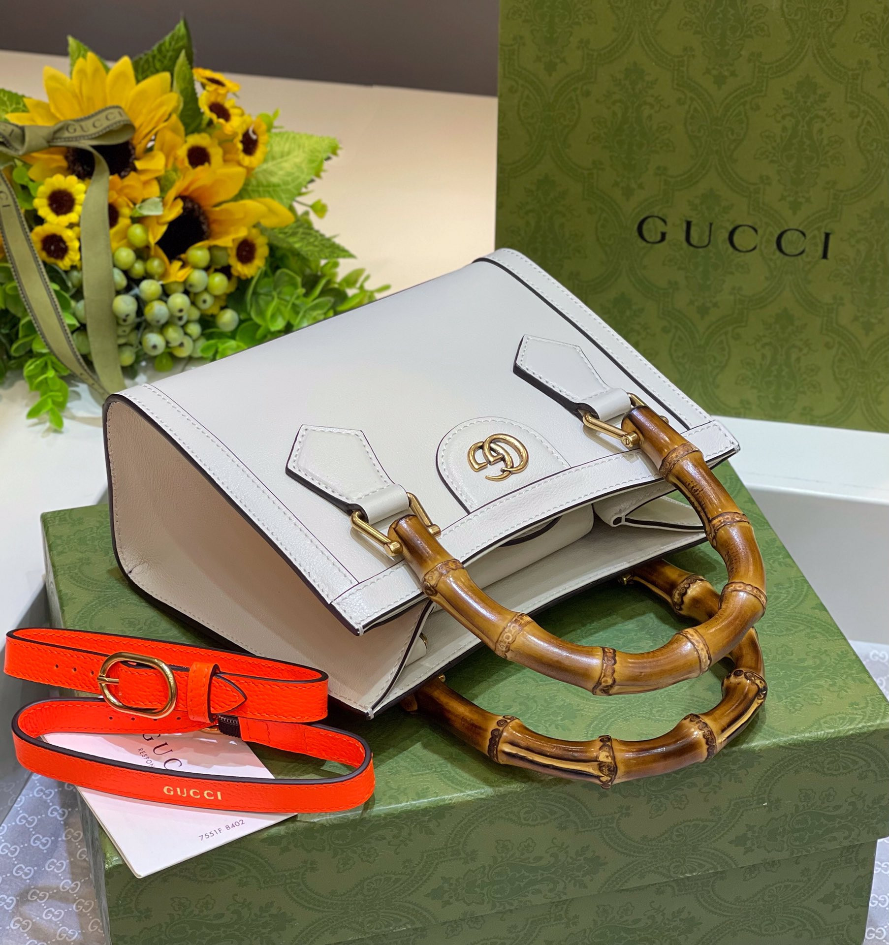 GUCCI DIANA MINI TOTE BAG White 20W x 16H x 10D CM