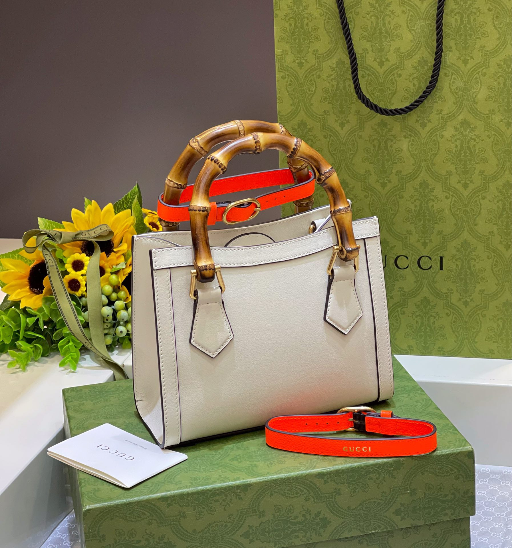 GUCCI DIANA MINI TOTE BAG White 20W x 16H x 10D CM