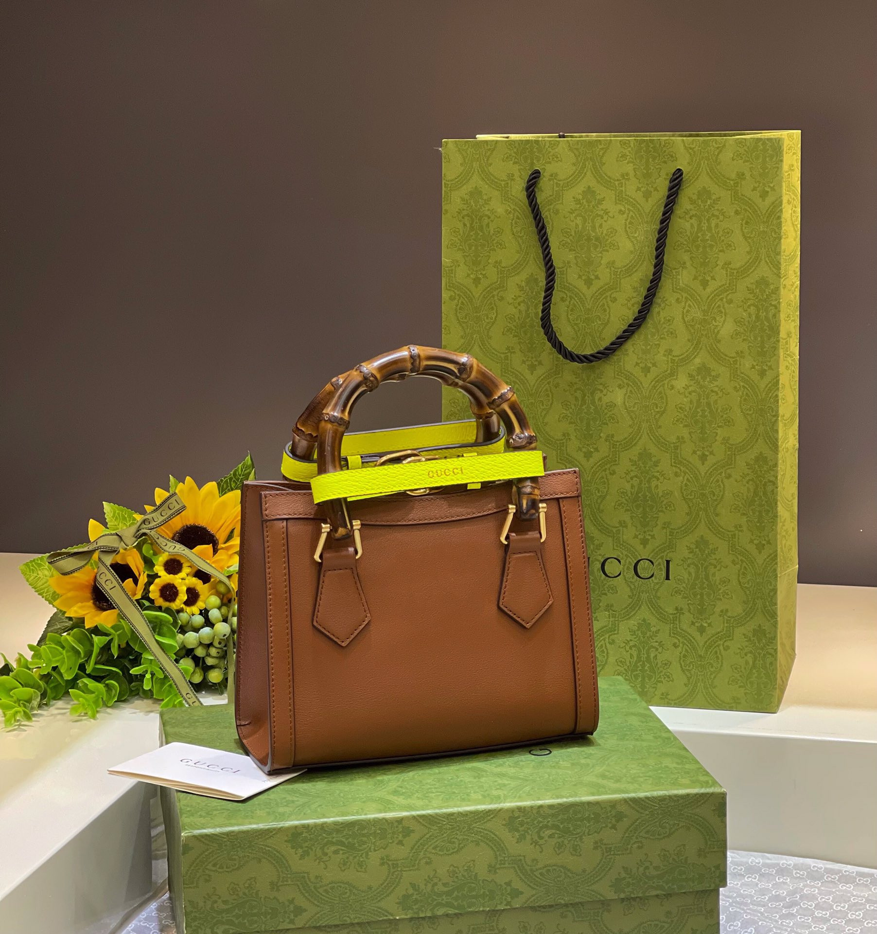 GUCCI DIANA MINI TOTE BAG Brown 20W x 16H x 10D CM