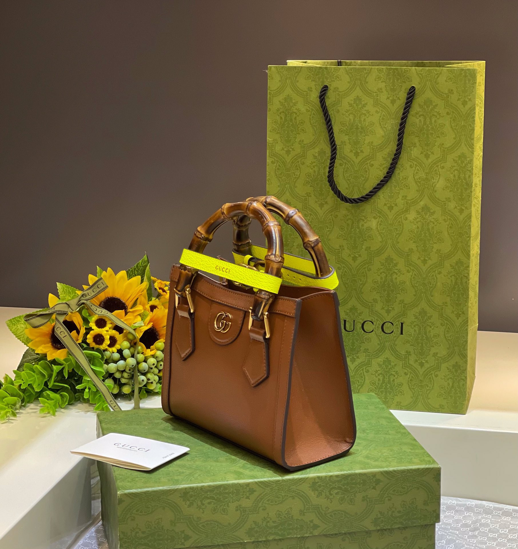 GUCCI DIANA MINI TOTE BAG Brown 20W x 16H x 10D CM