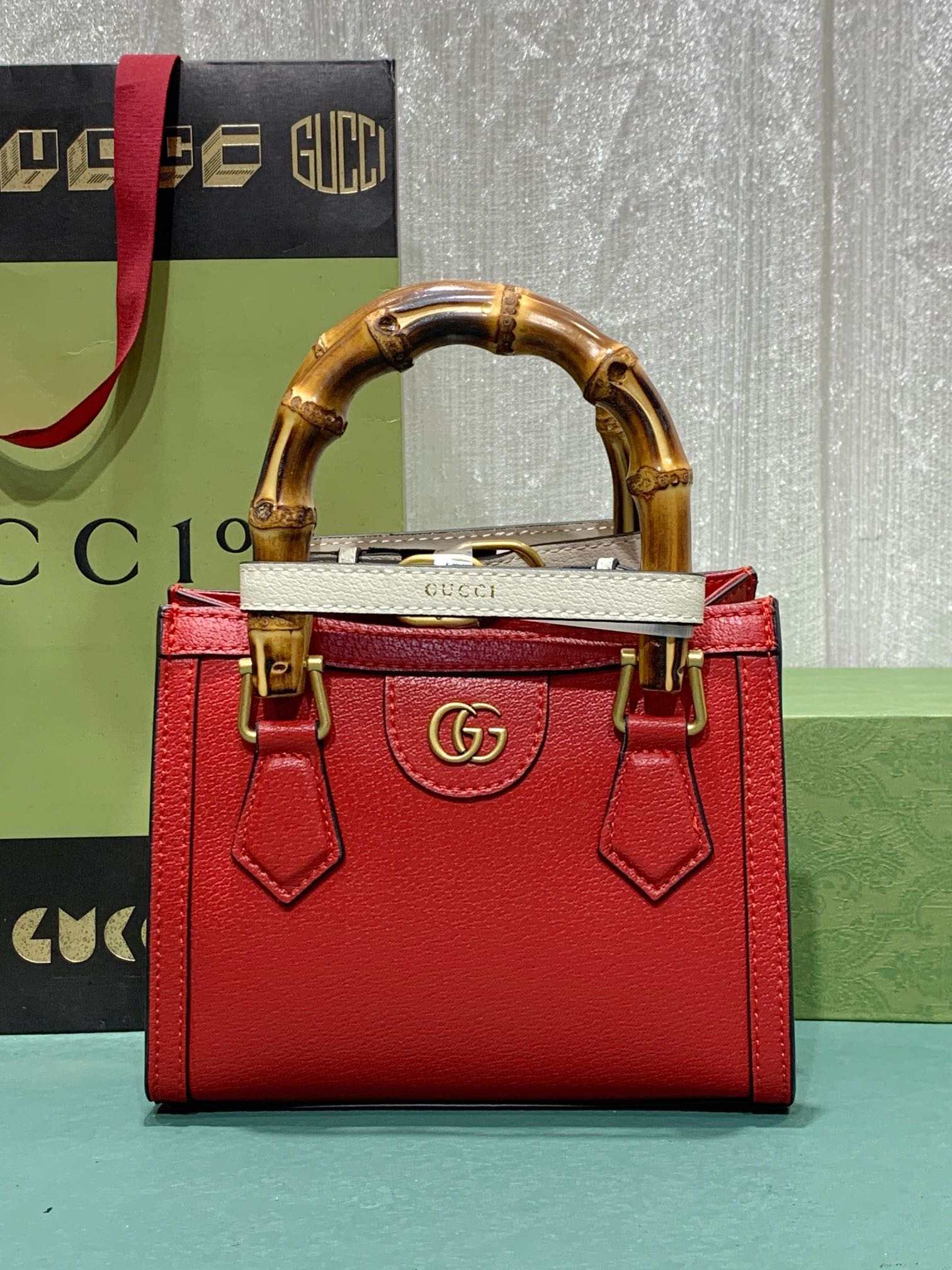 GUCCI DIANA MINI TOTE BAG Red 20W x 16H x 10D CM