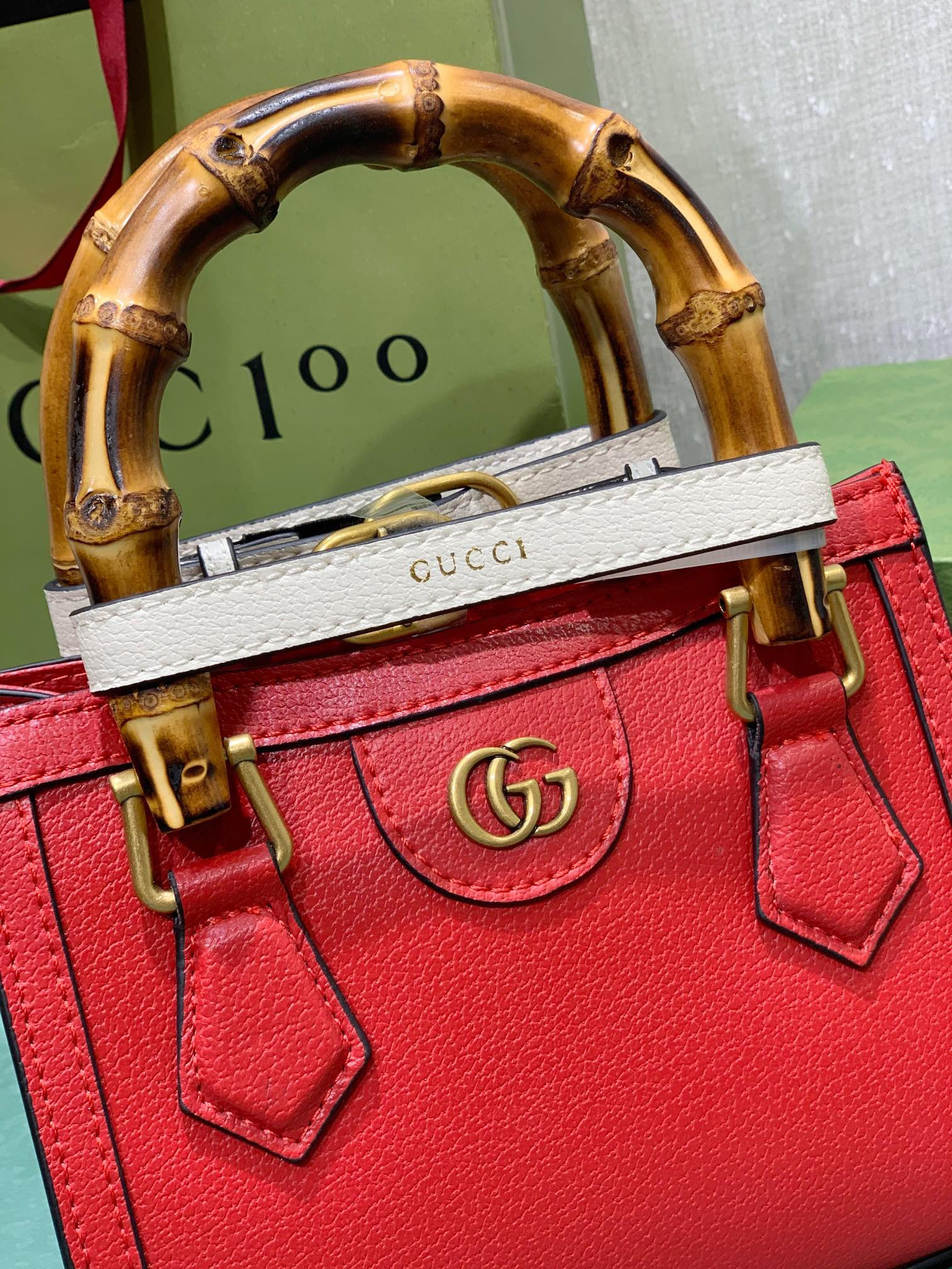 GUCCI DIANA MINI TOTE BAG Red 20W x 16H x 10D CM