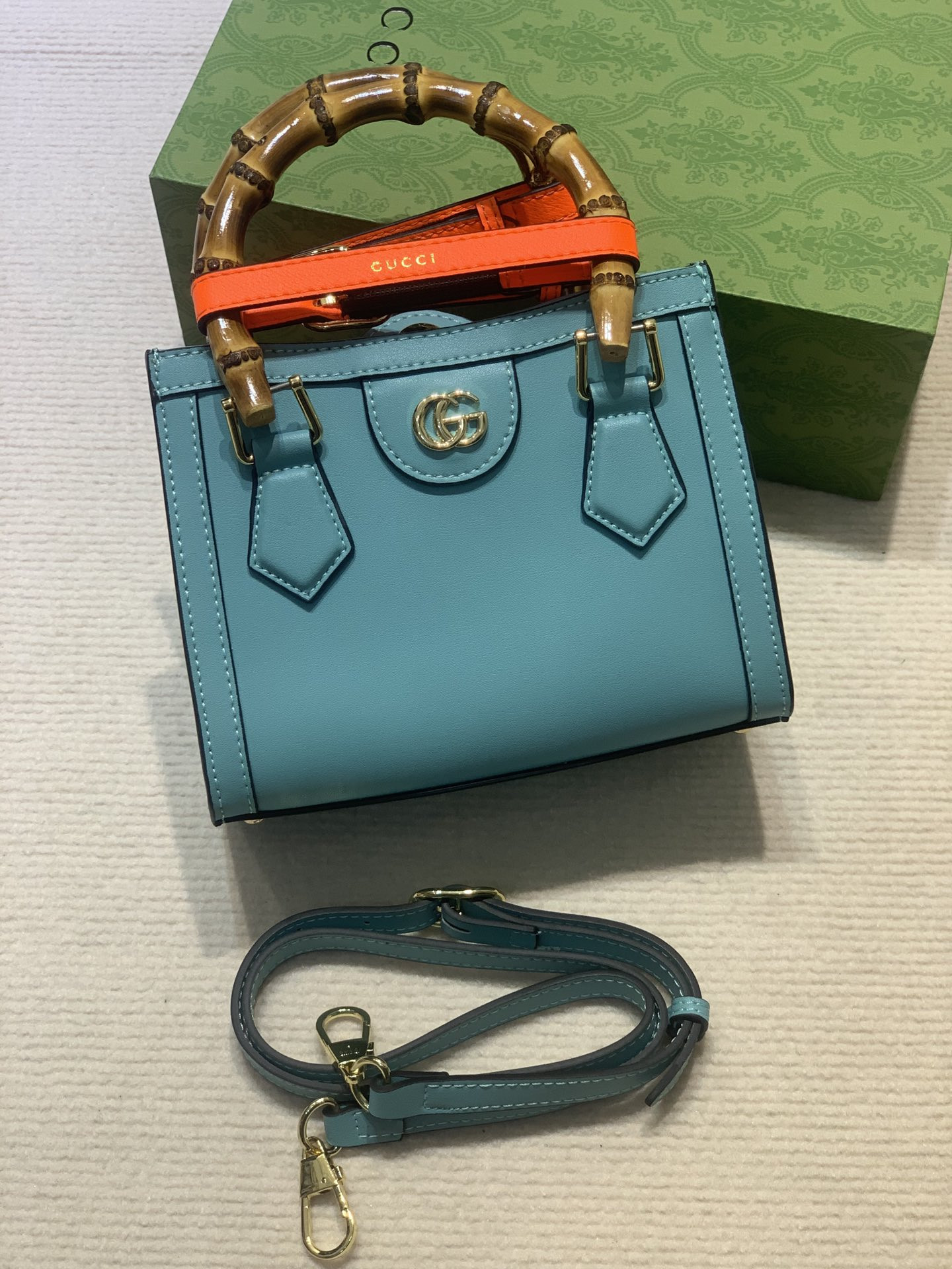 GUCCI DIANA MINI TOTE BAG Blue 20W x 16H x 10D CM