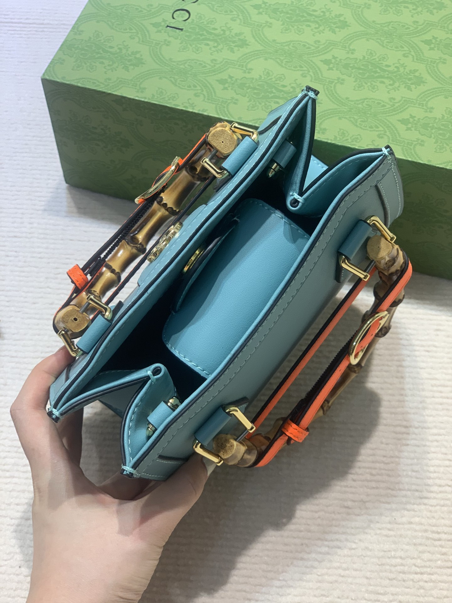 GUCCI DIANA MINI TOTE BAG Blue 20W x 16H x 10D CM