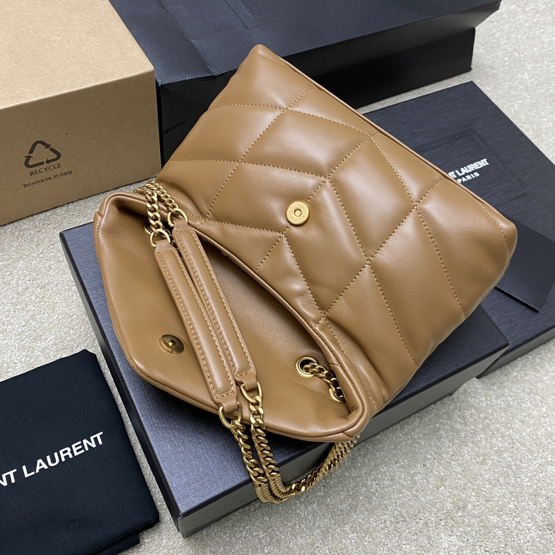 YSL PUFFER IN LEATHER BROWN 23 X 15.5 X 5.8 CM