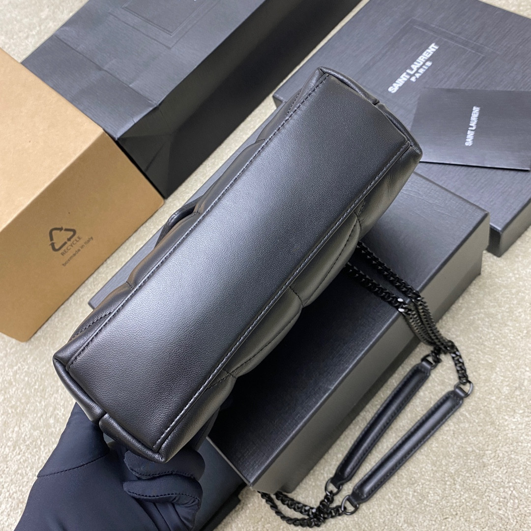 YSL PUFFER IN LEATHER BLACK SILVER 23 X 15.5 X 5.8 CM