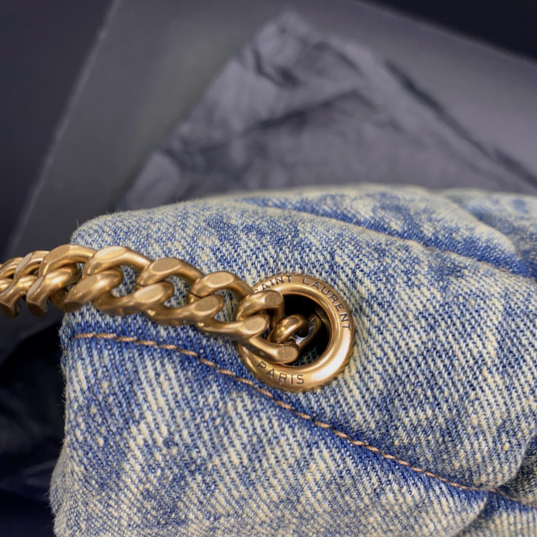 YSL PUFFER IN SUEDE AND DENIM LIGHT BLUE 23 X 15.5 X 5.8 CM