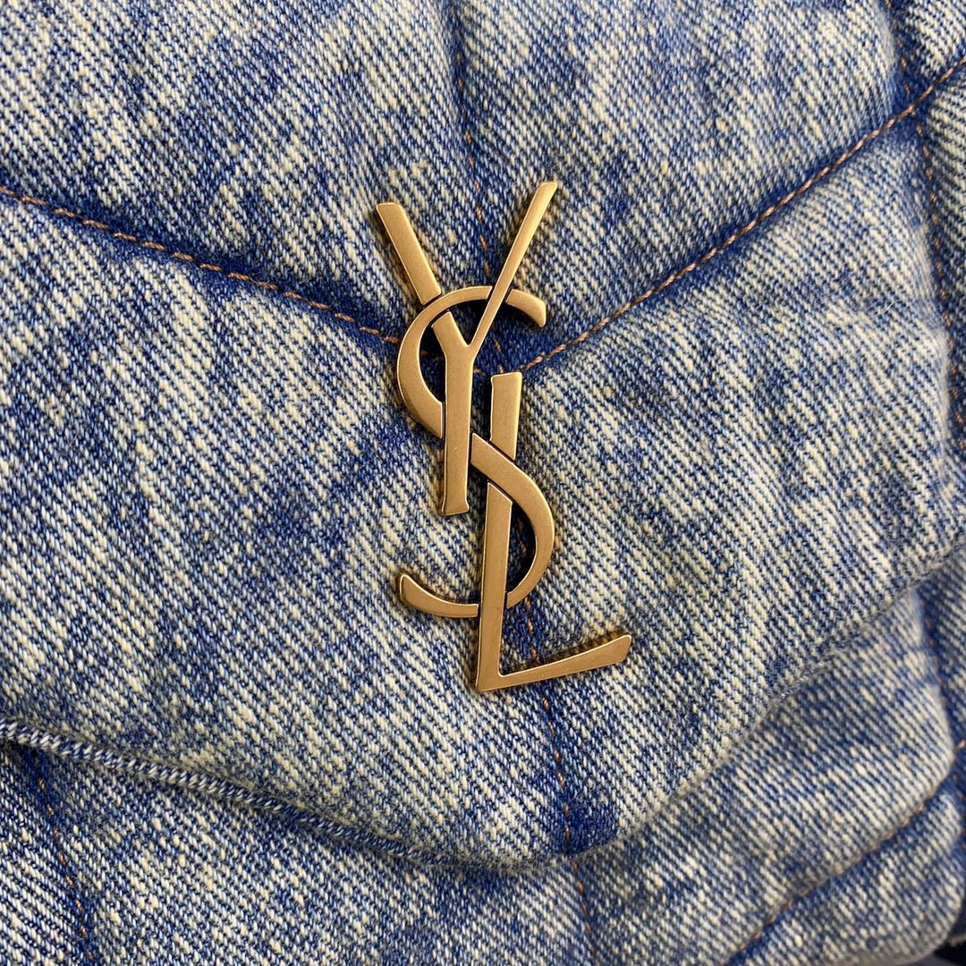 YSL PUFFER IN SUEDE AND DENIM LIGHT BLUE 23 X 15.5 X 5.8 CM