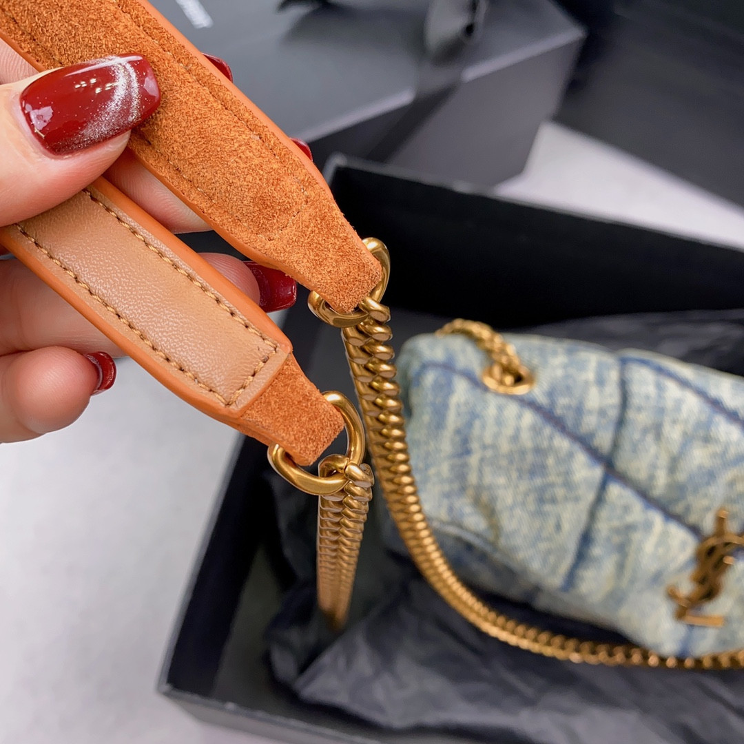 YSL PUFFER IN SUEDE AND DENIM LIGHT BLUE 23 X 15.5 X 5.8 CM