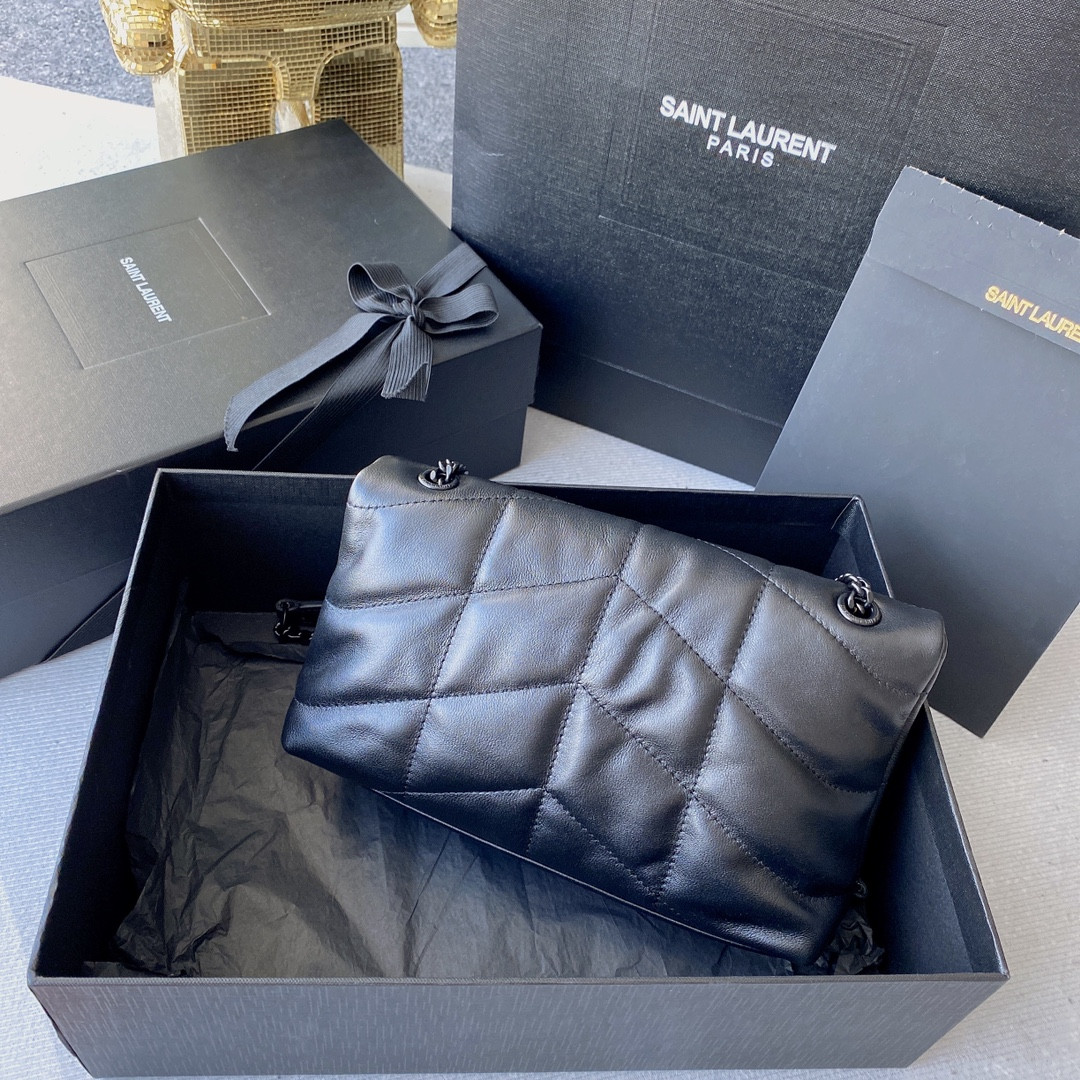 YSL PUFFER IN LEATHER NAVY 23 X 15.5 X 5.8 CM