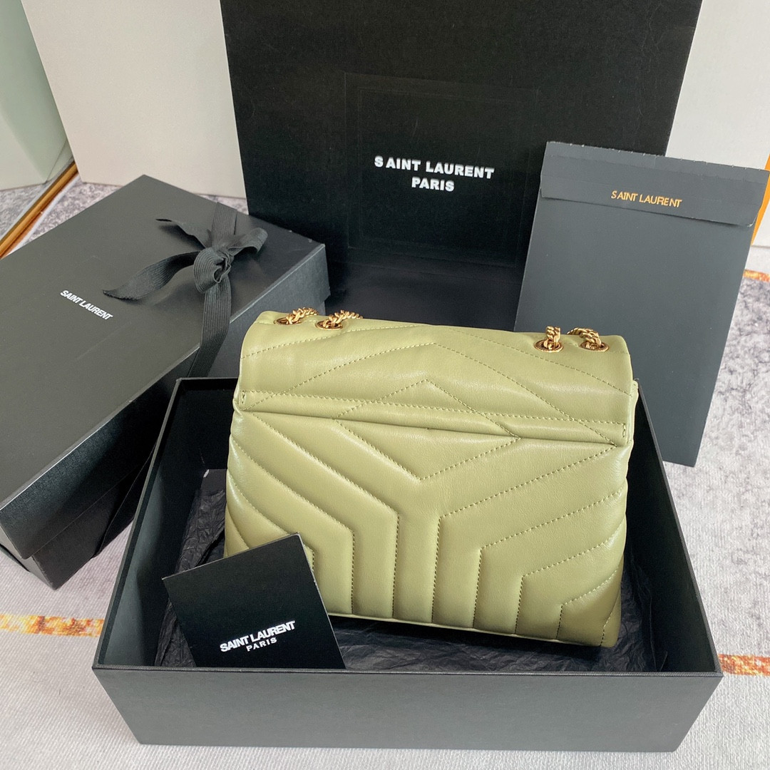 YSL LOULOU SMALL IN QUILTED LEATHER GREEN 9 X 6.1 X 3.3 INCHES