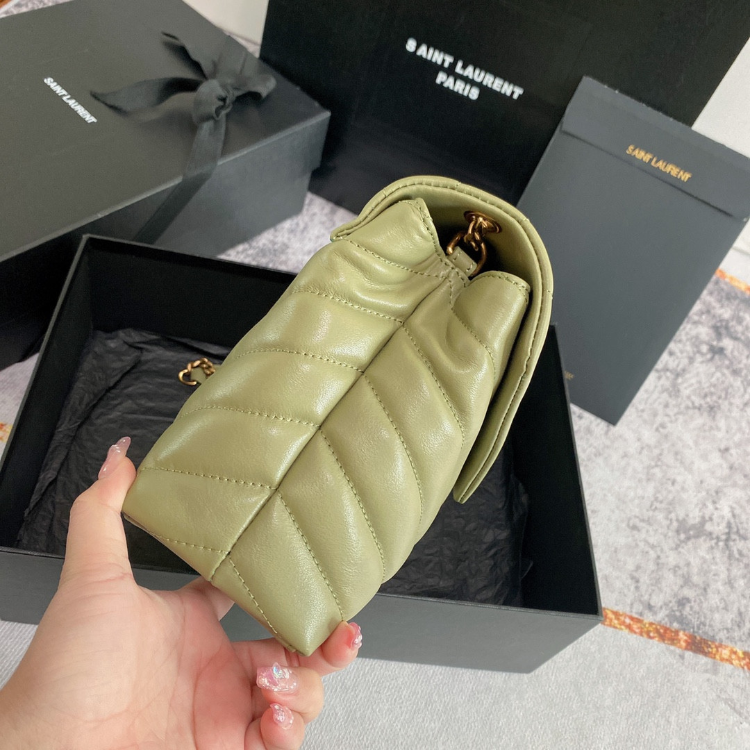 YSL LOULOU SMALL IN QUILTED LEATHER GREEN 9 X 6.1 X 3.3 INCHES