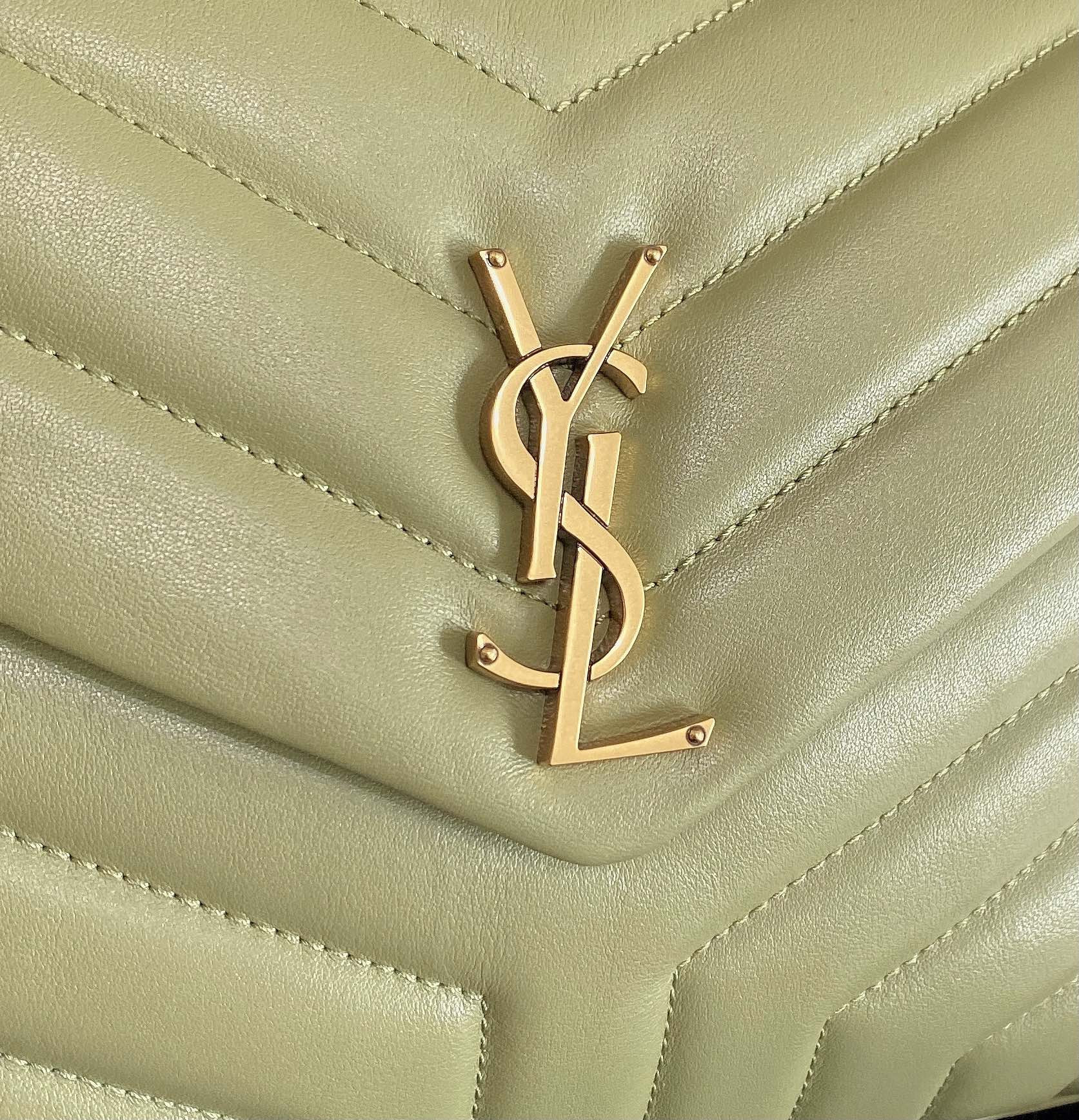 YSL LOULOU SMALL IN QUILTED LEATHER GREEN 9 X 6.1 X 3.3 INCHES