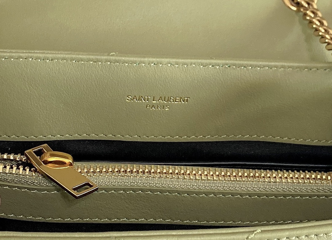 YSL LOULOU SMALL IN QUILTED LEATHER GREEN 9 X 6.1 X 3.3 INCHES