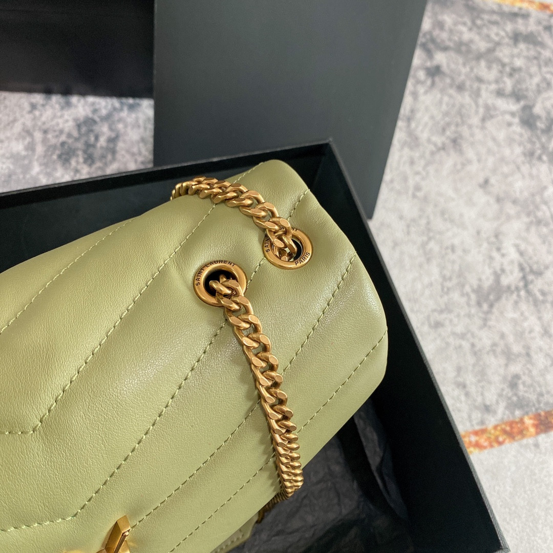 YSL LOULOU SMALL IN QUILTED LEATHER GREEN 9 X 6.1 X 3.3 INCHES