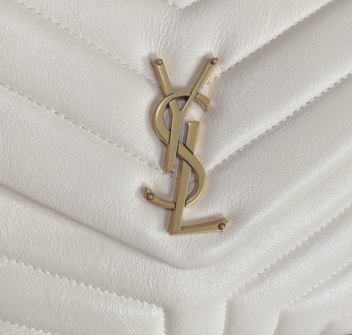 YSL LOULOU SMALL IN QUILTED LEATHER WHITE GOLD 9 X 6.1 X 3.3 INCHES