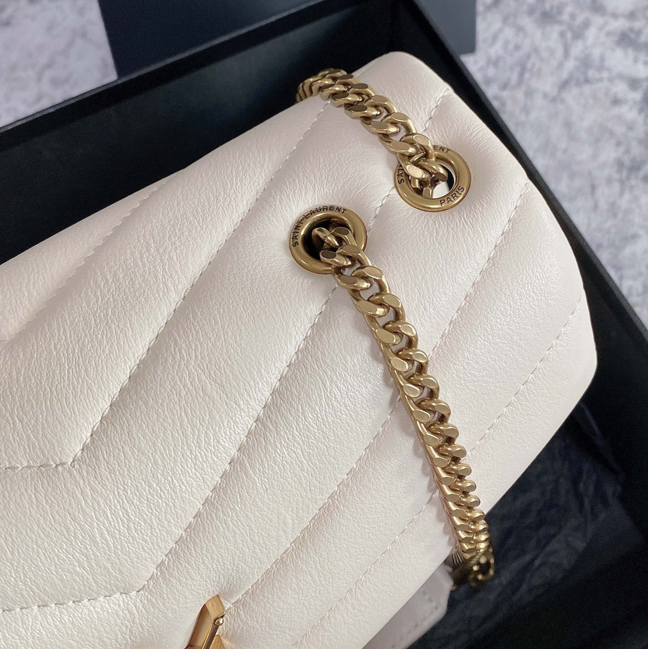 YSL LOULOU SMALL IN QUILTED LEATHER WHITE GOLD 9 X 6.1 X 3.3 INCHES