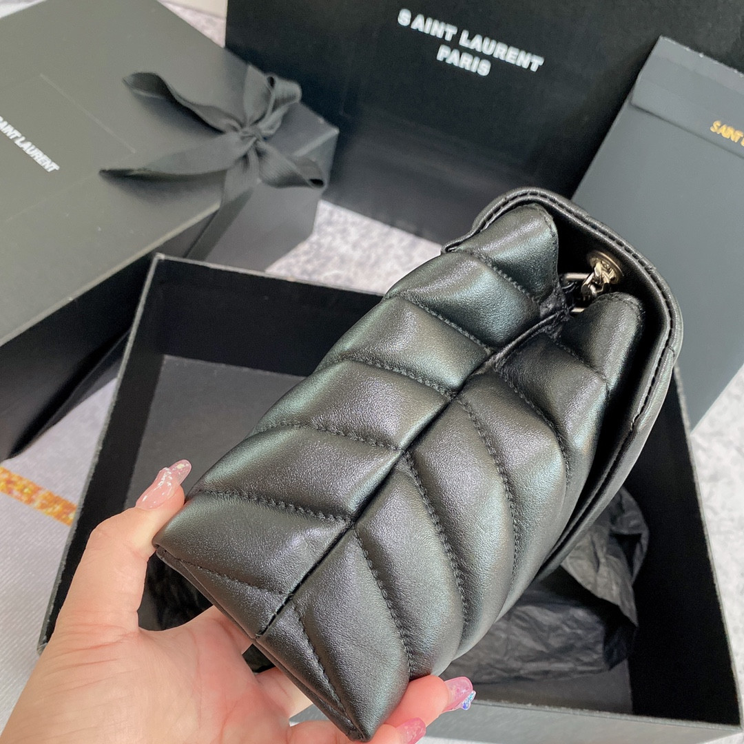 YSL LOULOU SMALL IN QUILTED LEATHER BLACK SILVER 9 X 6.1 X 3.3 INCHES