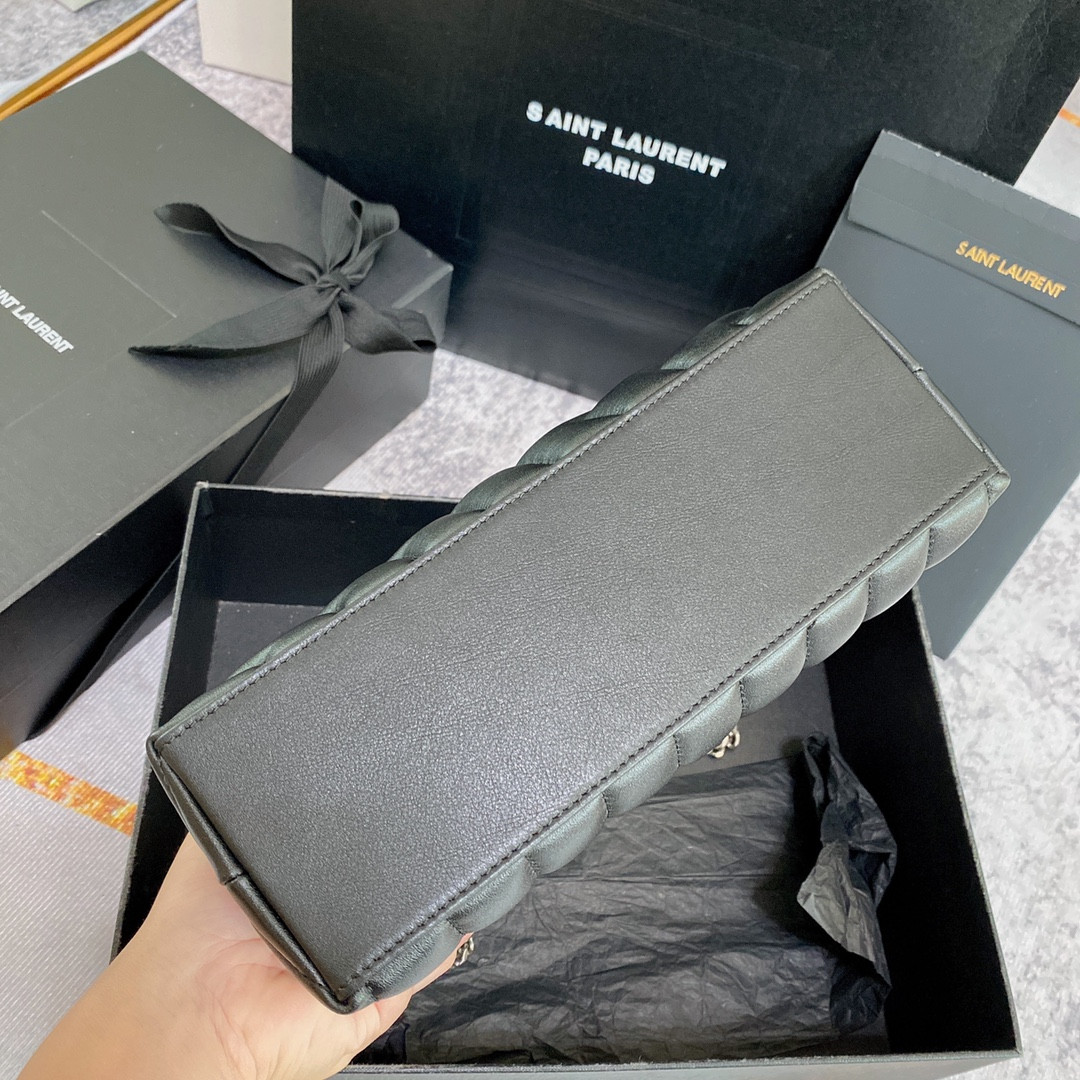 YSL LOULOU SMALL IN QUILTED LEATHER BLACK SILVER 9 X 6.1 X 3.3 INCHES