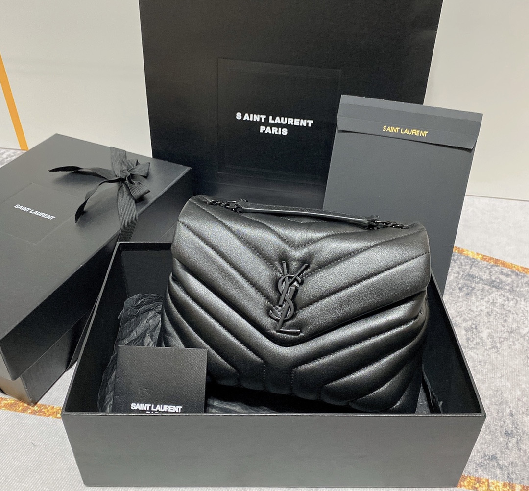YSL LOULOU SMALL IN QUILTED LEATHER BLACK 9 X 6.1 X 3.3 INCHES