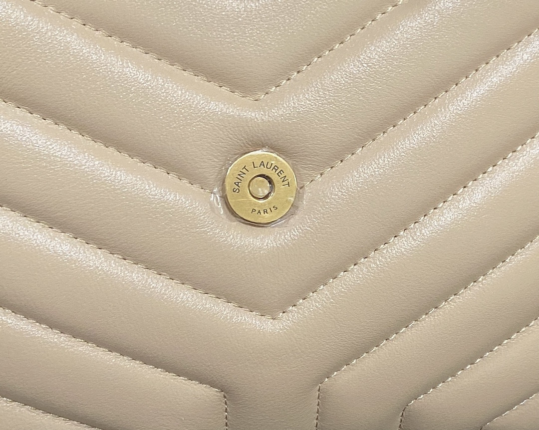 YSL LOULOU SMALL IN QUILTED LEATHER light beige 9 X 6.1 X 3.3 INCHES