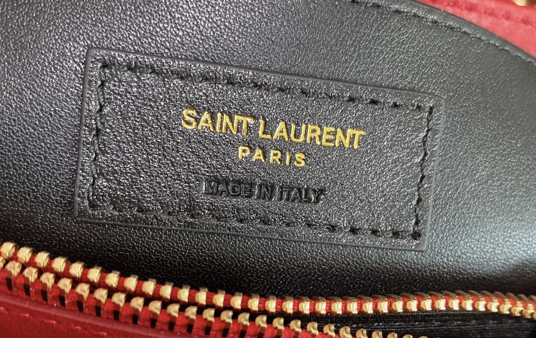 YSL LOULOU SMALL IN QUILTED LEATHER SHINY RED GOLD 9 X 6.1 X 3.3 INCHES