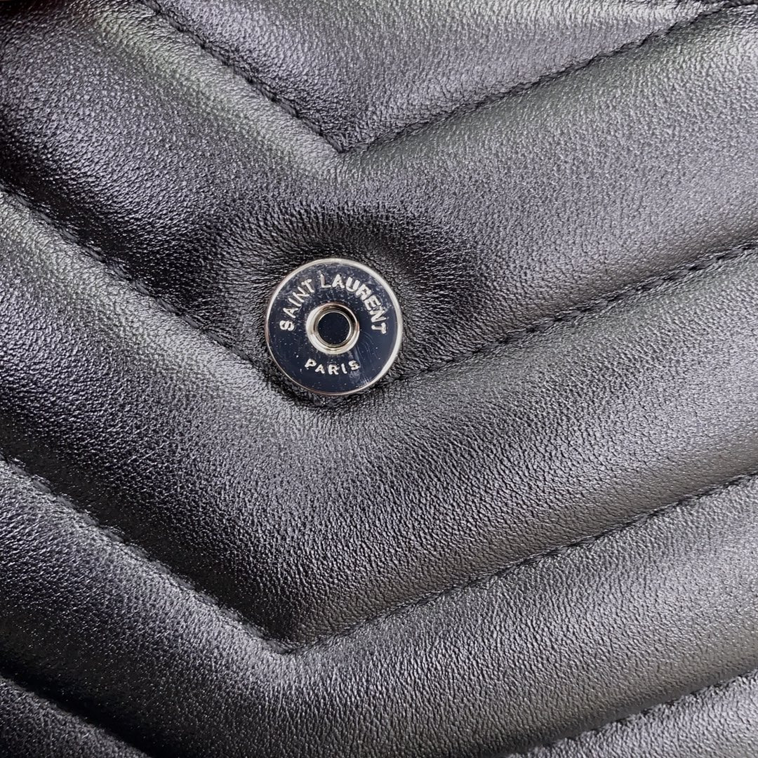 YSL TOY LOULOU IN QUILTED LEATHER BLACK SILVER 7.9 X 5.5 X 3 INCHES