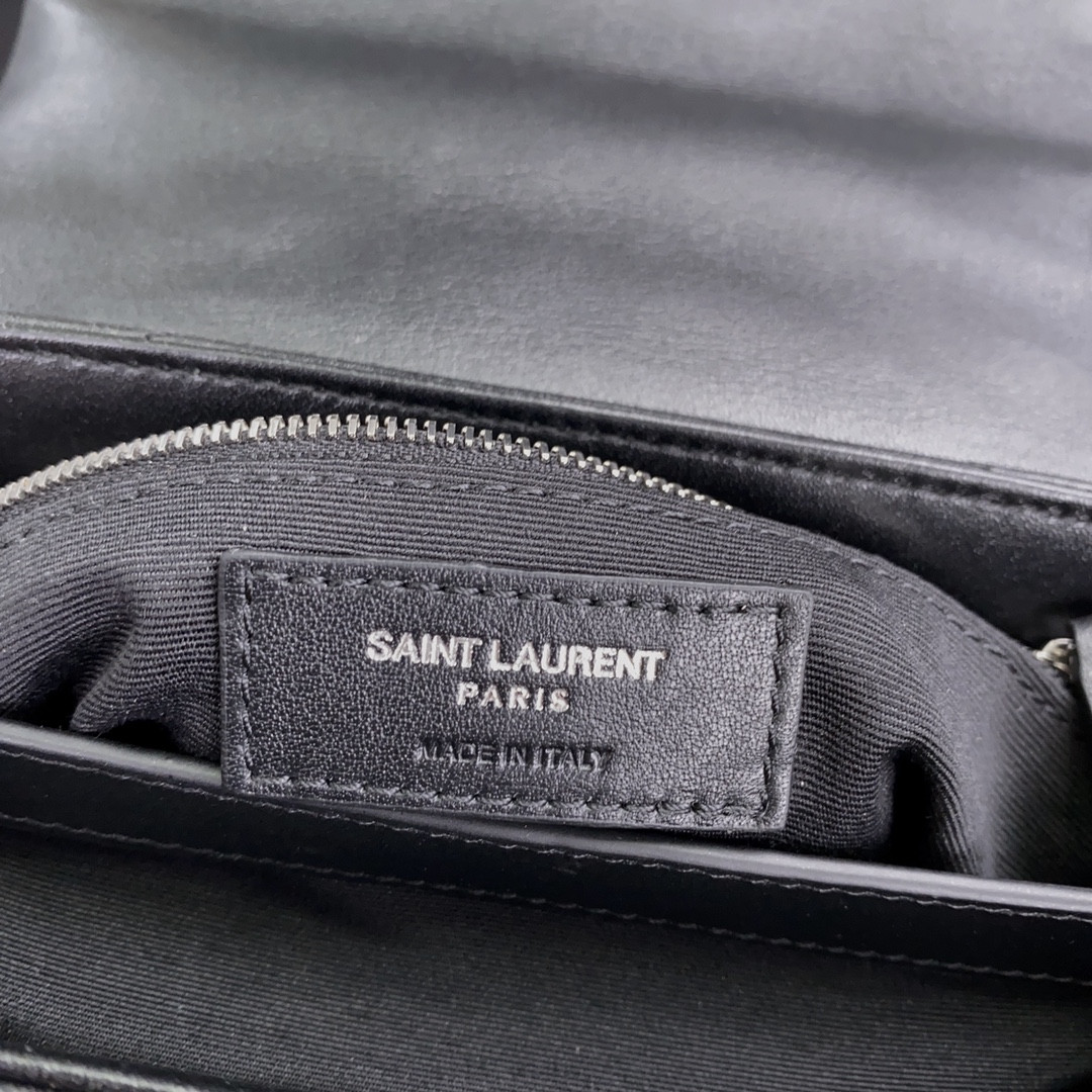 YSL TOY LOULOU IN QUILTED LEATHER BLACK SILVER 7.9 X 5.5 X 3 INCHES