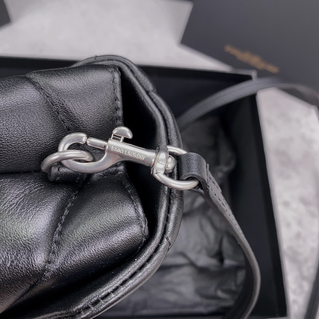 YSL TOY LOULOU IN QUILTED LEATHER BLACK SILVER 7.9 X 5.5 X 3 INCHES