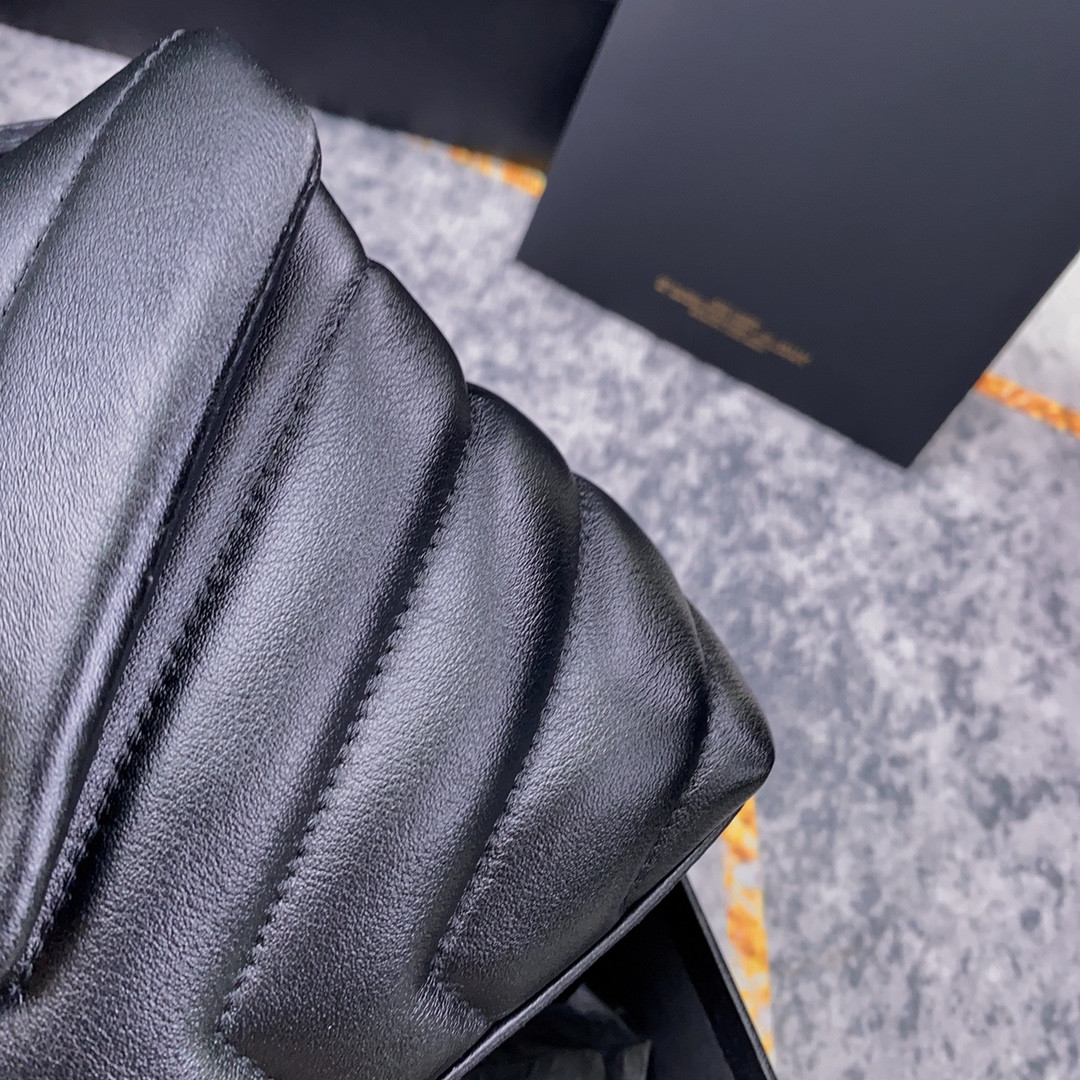YSL TOY LOULOU IN QUILTED LEATHER ALL BLACK 7.9 X 5.5 X 3 INCHES
