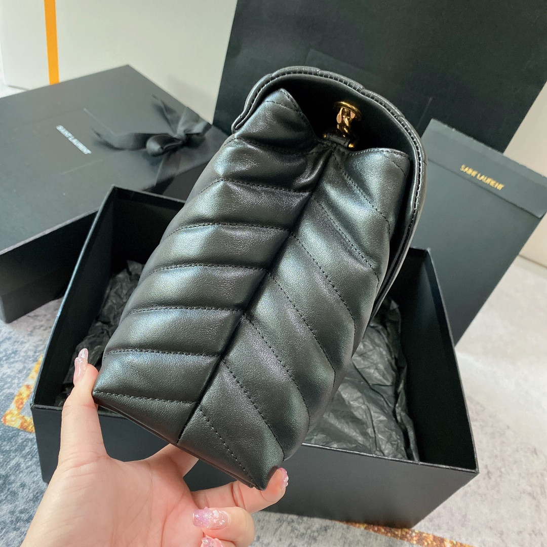 YSL LOULOU MEDIUM IN QUILTED LEATHER BLACK 12.5 X 8.6 X 3.5 INCHES
