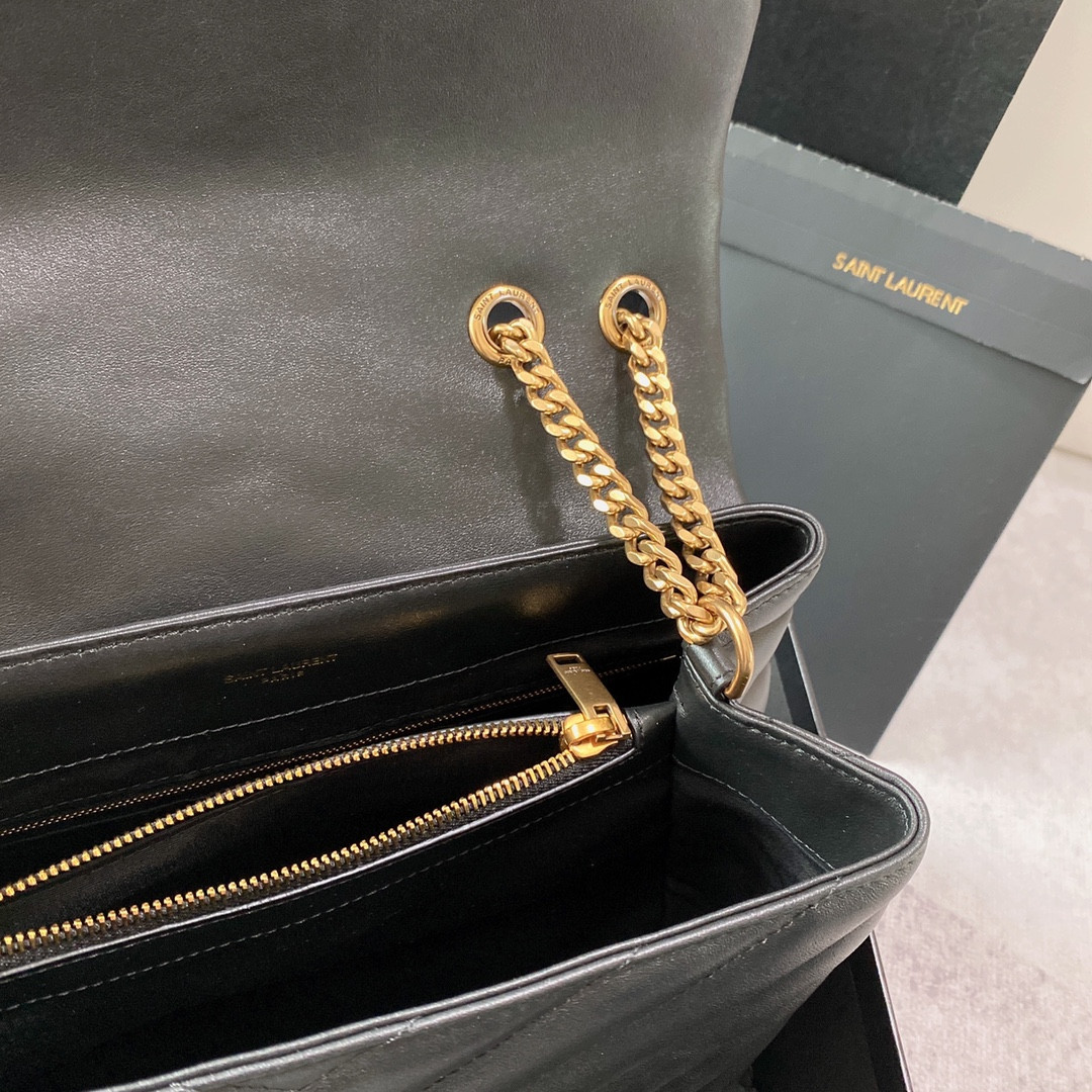 YSL LOULOU MEDIUM IN QUILTED LEATHER BLACK 12.5 X 8.6 X 3.5 INCHES