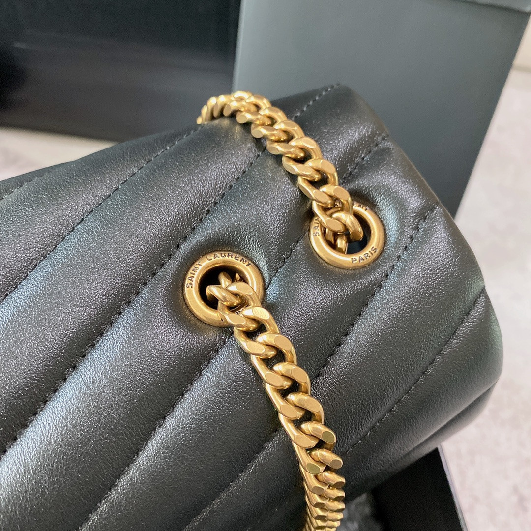 YSL LOULOU MEDIUM IN QUILTED LEATHER BLACK 12.5 X 8.6 X 3.5 INCHES