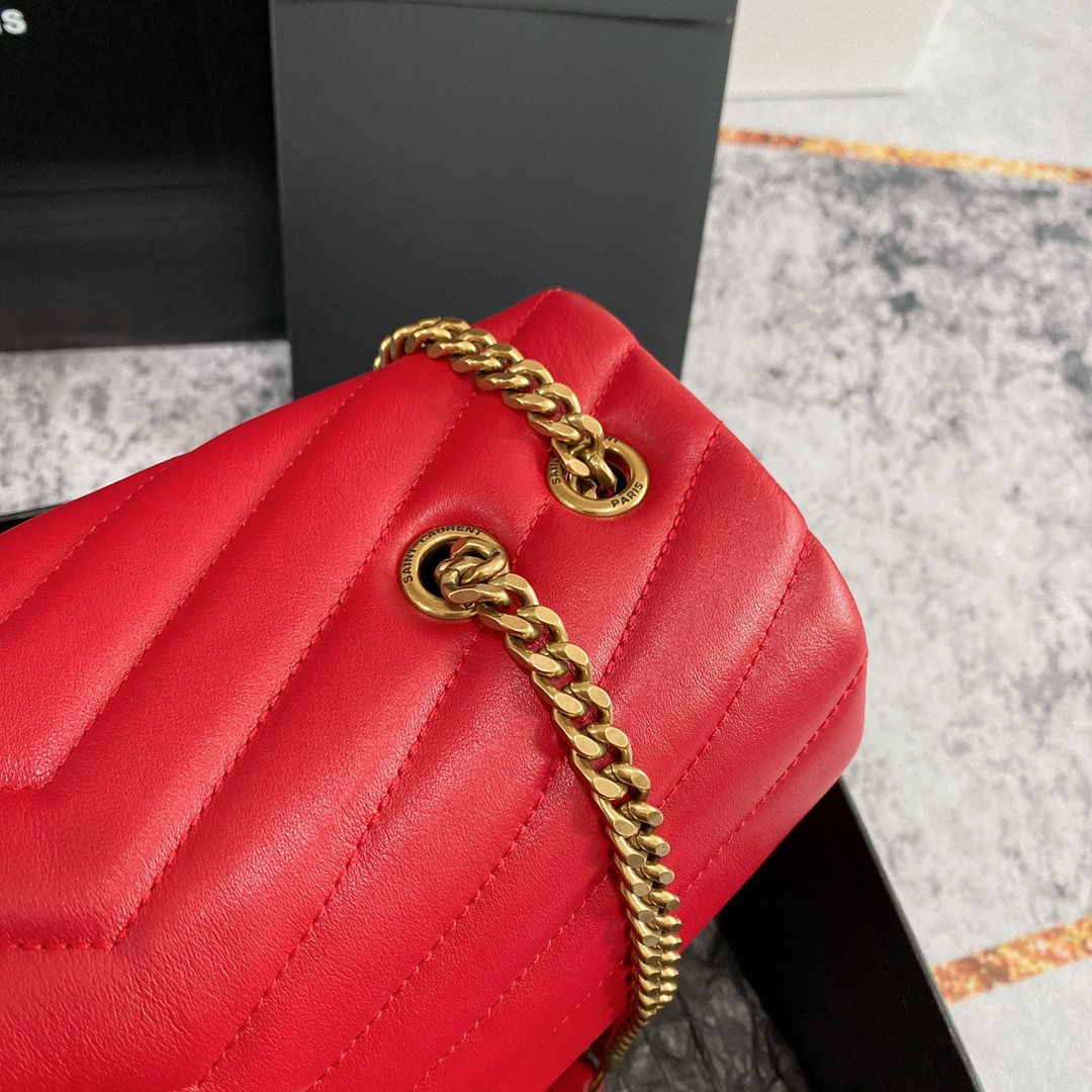 YSL LOULOU MEDIUM IN QUILTED LEATHER RED 12.5 X 8.6 X 3.5 INCHES