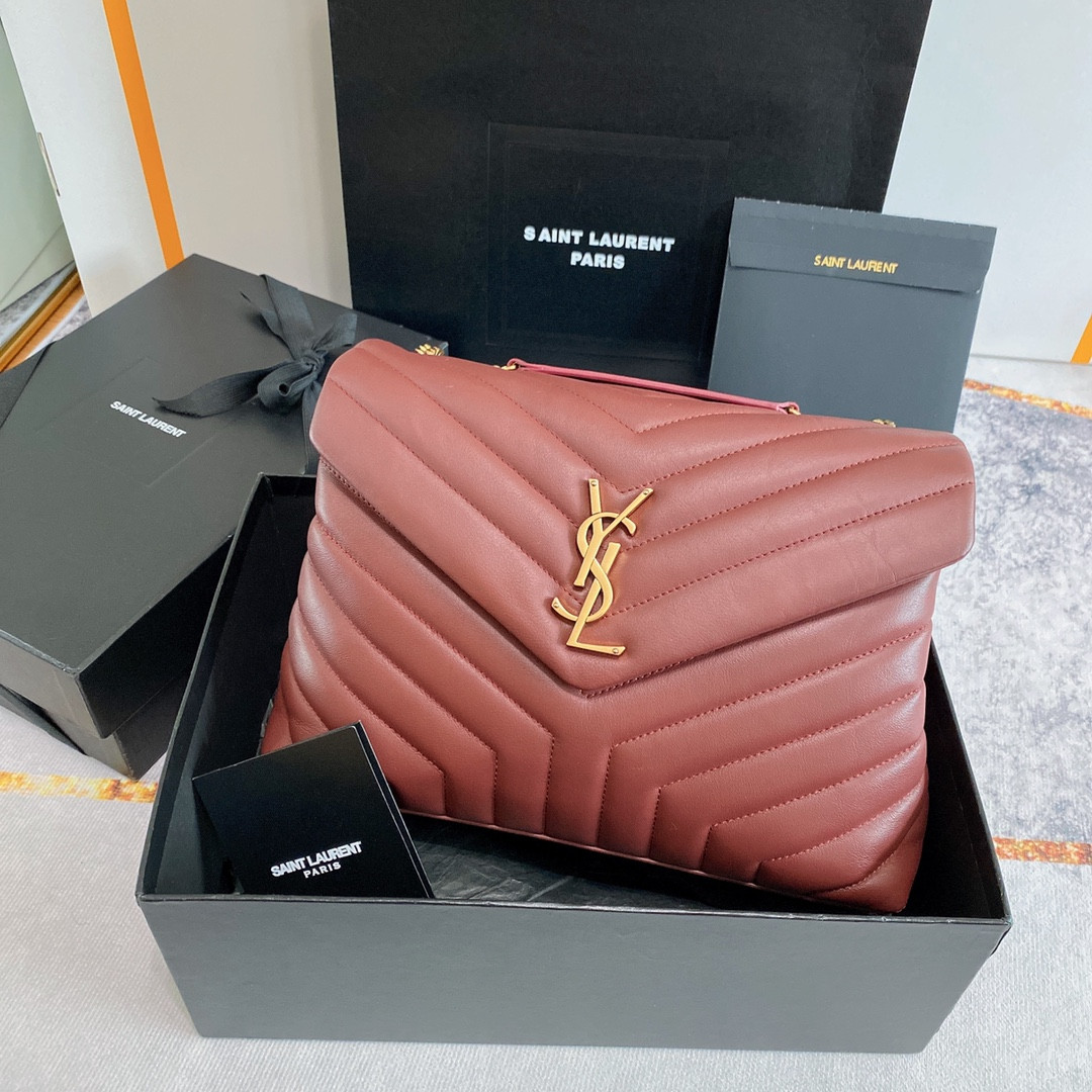 YSL LOULOU MEDIUM IN QUILTED LEATHER LIGHT RED 12.5 X 8.6 X 3.5 INCHES