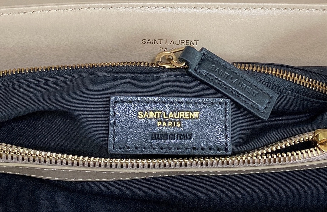 YSL LOULOU MEDIUM IN QUILTED LEATHER DARK BEIGE 12.5 X 8.6 X 3.5 INCHES