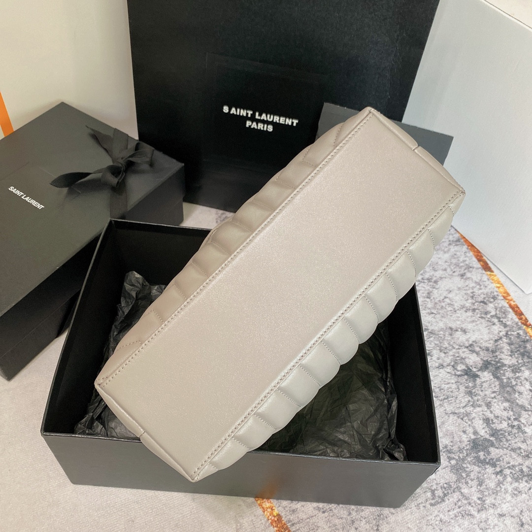 YSL LOULOU MEDIUM IN QUILTED LEATHER GREYISH BROWN 12.5 X 8.6 X 3.5 INCHES