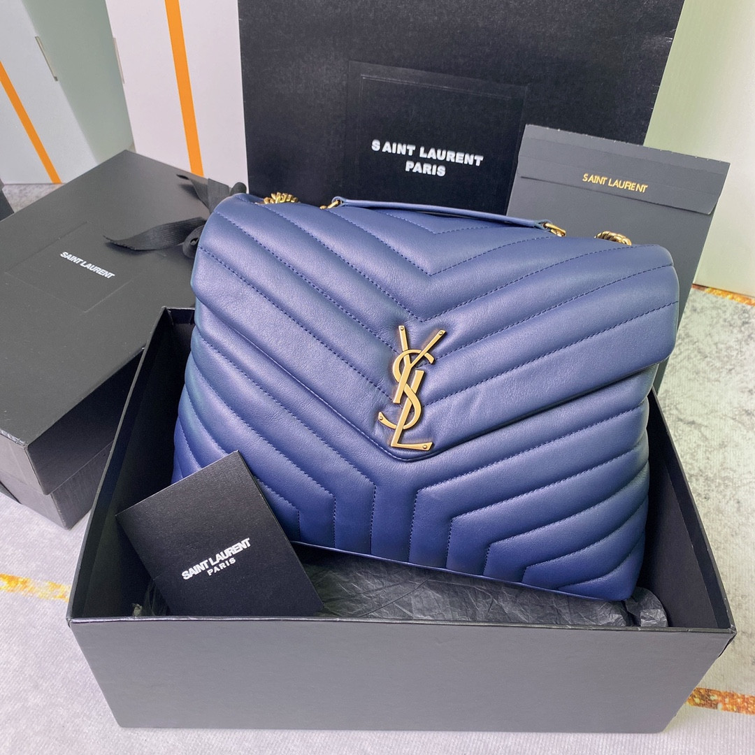 YSL LOULOU MEDIUM IN QUILTED LEATHER PURPLE 12.5 X 8.6 X 3.5 INCHES