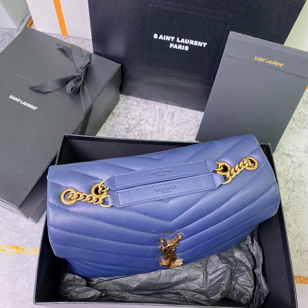 YSL LOULOU MEDIUM IN QUILTED LEATHER PURPLE 12.5 X 8.6 X 3.5 INCHES