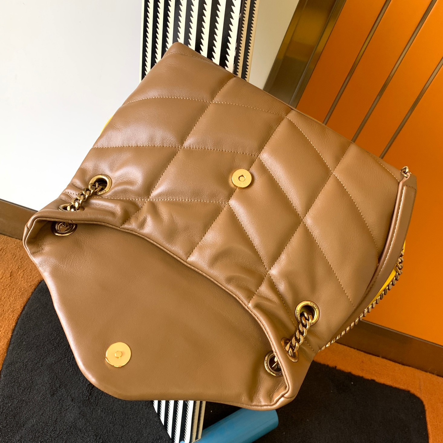 YSL PUFFER SMALL IN NAPPA LEATHER BROWN 11.4 X 6.6 X 4.3 INCHES