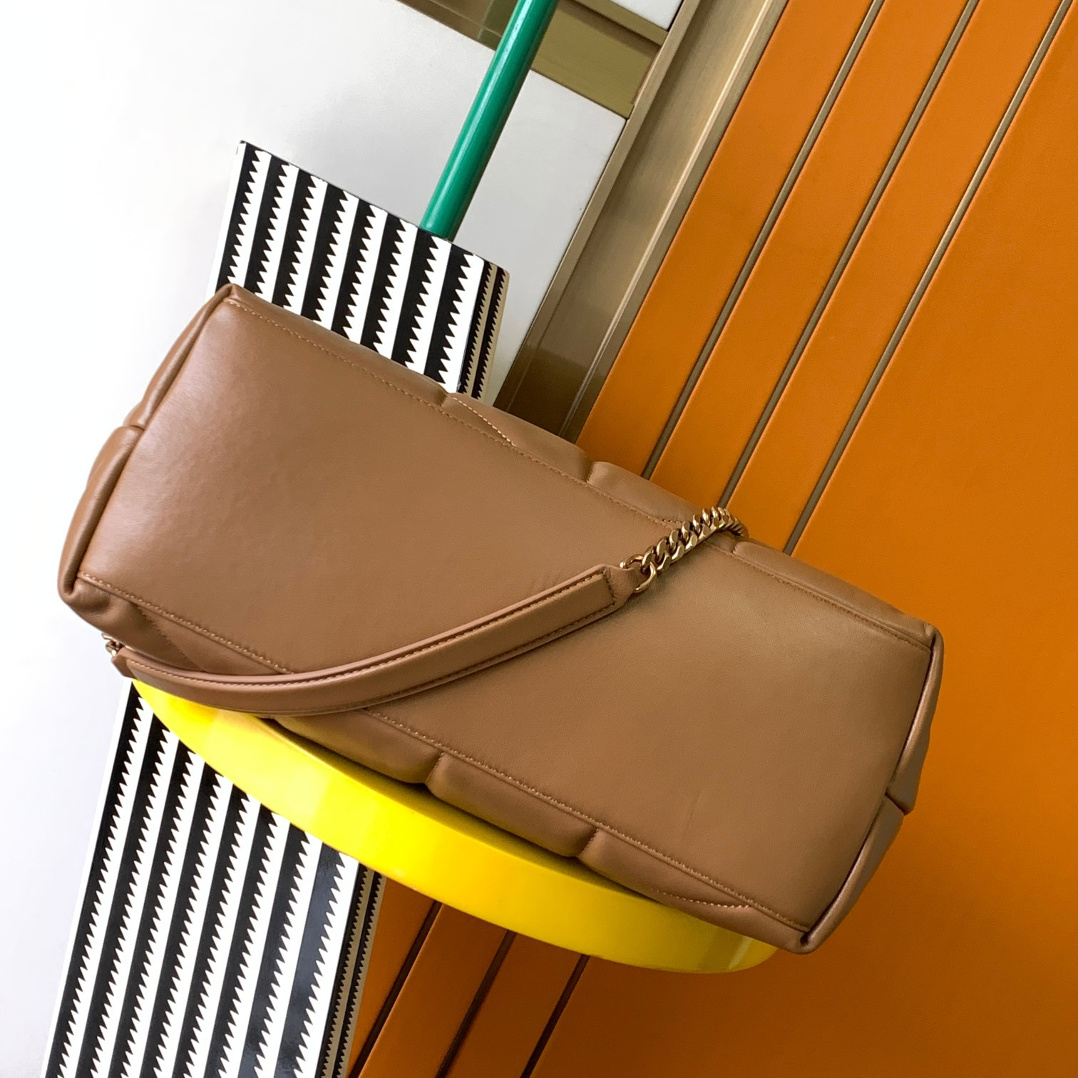 YSL PUFFER MEDIUM IN NAPPA LEATHER BROWN 13.7 X 9 X 5.3 INCHES