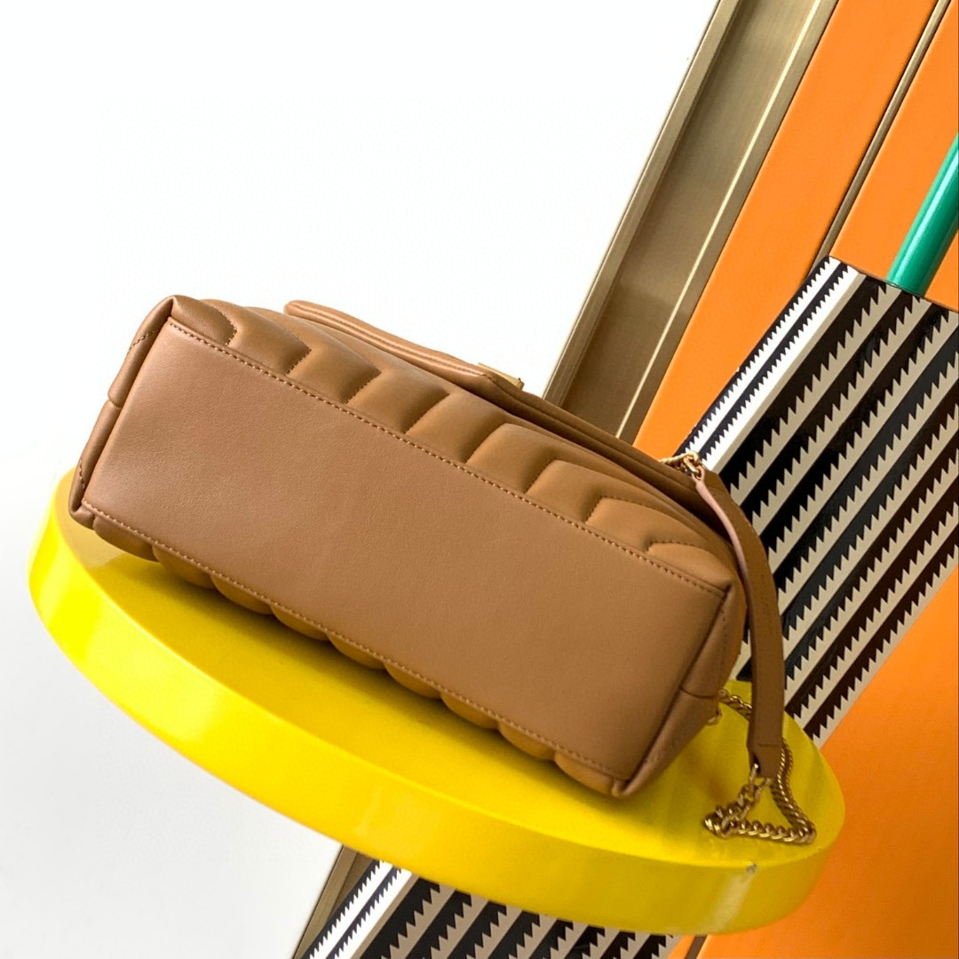 YSL LOULOU SMALL IN QUILTED LEATHER BROWN 9 X 6.1 X 3.3 INCHES