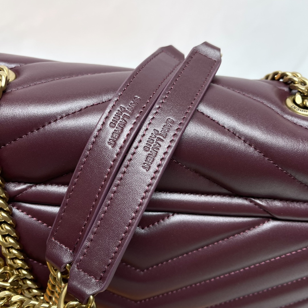 YSL LOULOU MEDIUM IN QUILTED LEATHER DARK RED 12.5 X 8.6 X 3.5 INCHES