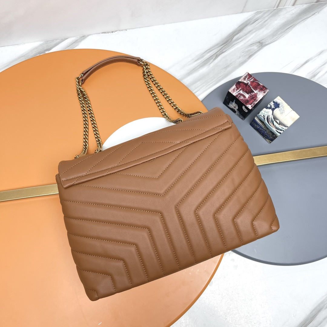 YSL LOULOU MEDIUM IN QUILTED LEATHER BROWN 12.5 X 8.6 X 3.5 INCHES