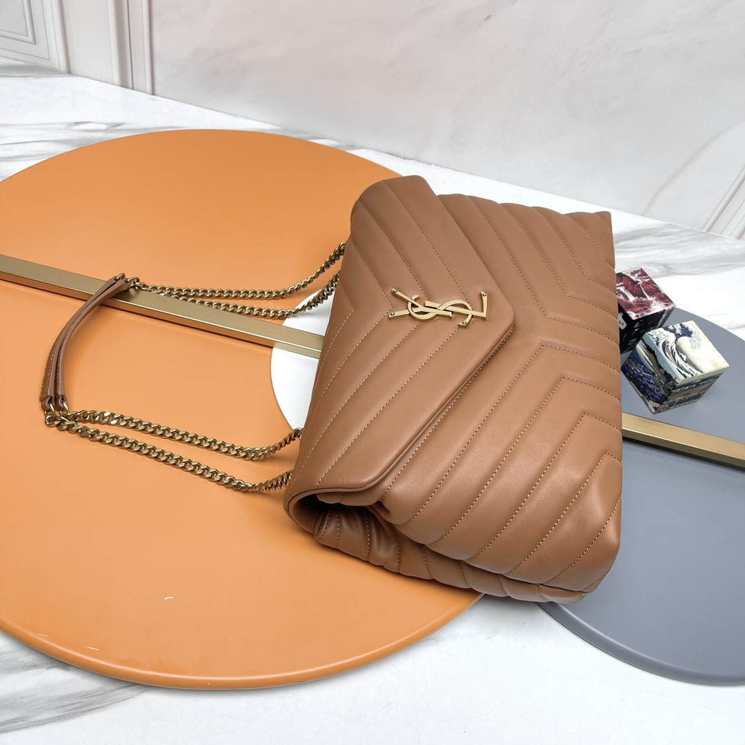YSL LOULOU MEDIUM IN QUILTED LEATHER BROWN 12.5 X 8.6 X 3.5 INCHES