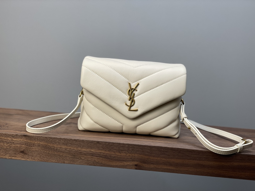 YSL TOY LOULOU IN QUILTED LEATHER WHITE 7.9 X 5.5 X 3 INCHES