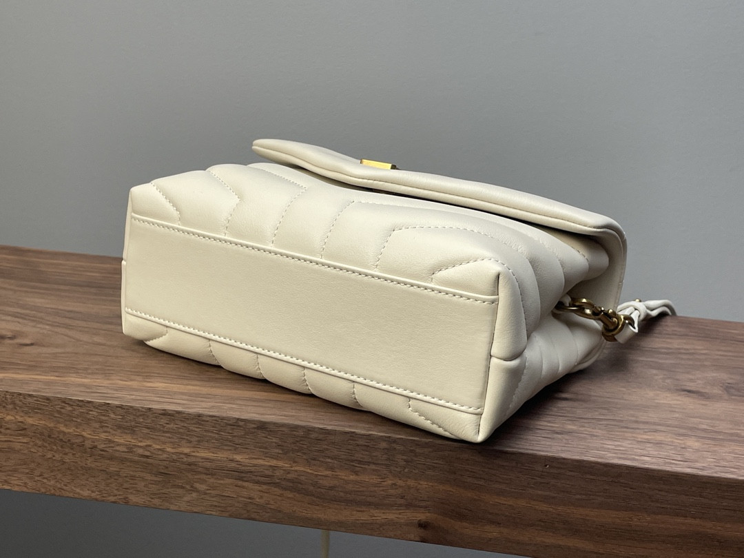 YSL TOY LOULOU IN QUILTED LEATHER WHITE 7.9 X 5.5 X 3 INCHES