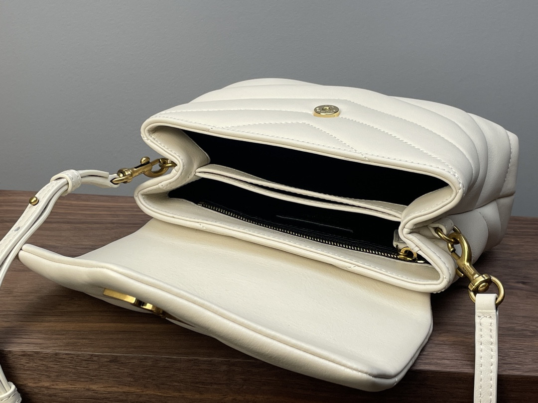 YSL TOY LOULOU IN QUILTED LEATHER WHITE 7.9 X 5.5 X 3 INCHES