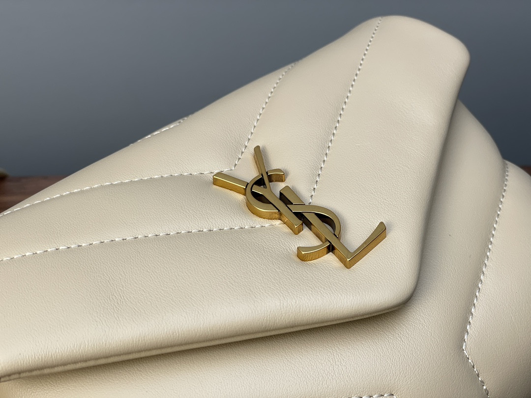 YSL TOY LOULOU IN QUILTED LEATHER DARK BEIGE 7.9 X 5.5 X 3 INCHES